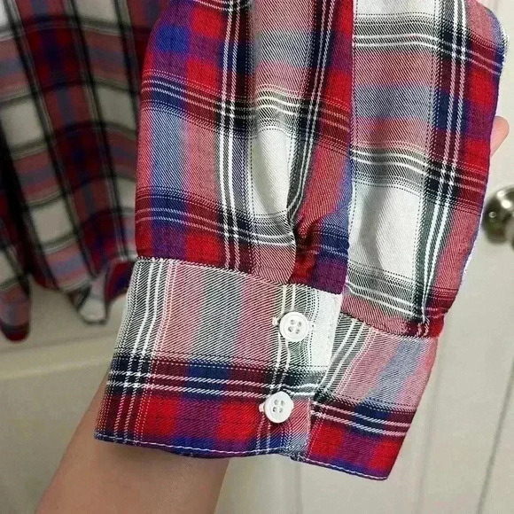 SAM EDELMAN Red, White, and Blue Plaid Woman Button Down | size Large - Picture 7 of 13